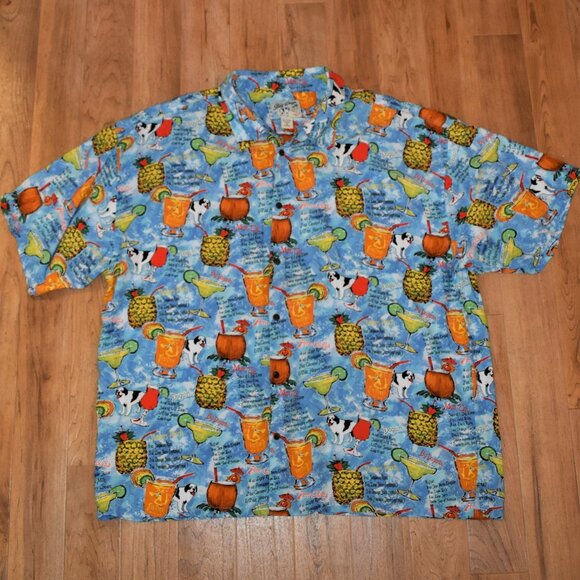 Big Dogs Fun Drink Recipe Print Short Sleeve Button Up Shirt Sz 4XL - Picture 1 of 4